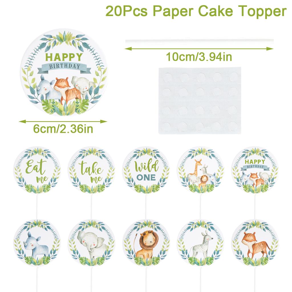 Dinosaur Paper Cake Insert Topper Ice Cream Butterfly Farm Birthday Party Decor Kids Dessert Insert Jungle Animal Cake Topper