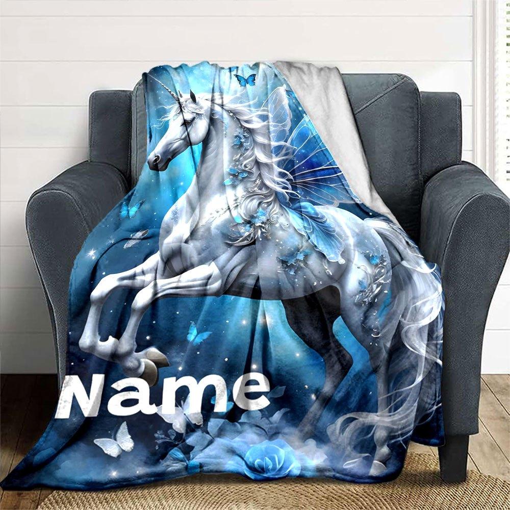 Unicorn Butterfly Home Customize Your Name Blankets Soft Cozy Lightweight Multi Purpose Blanket For Picnic Sofa Office Bed Living Room Perfect Gift