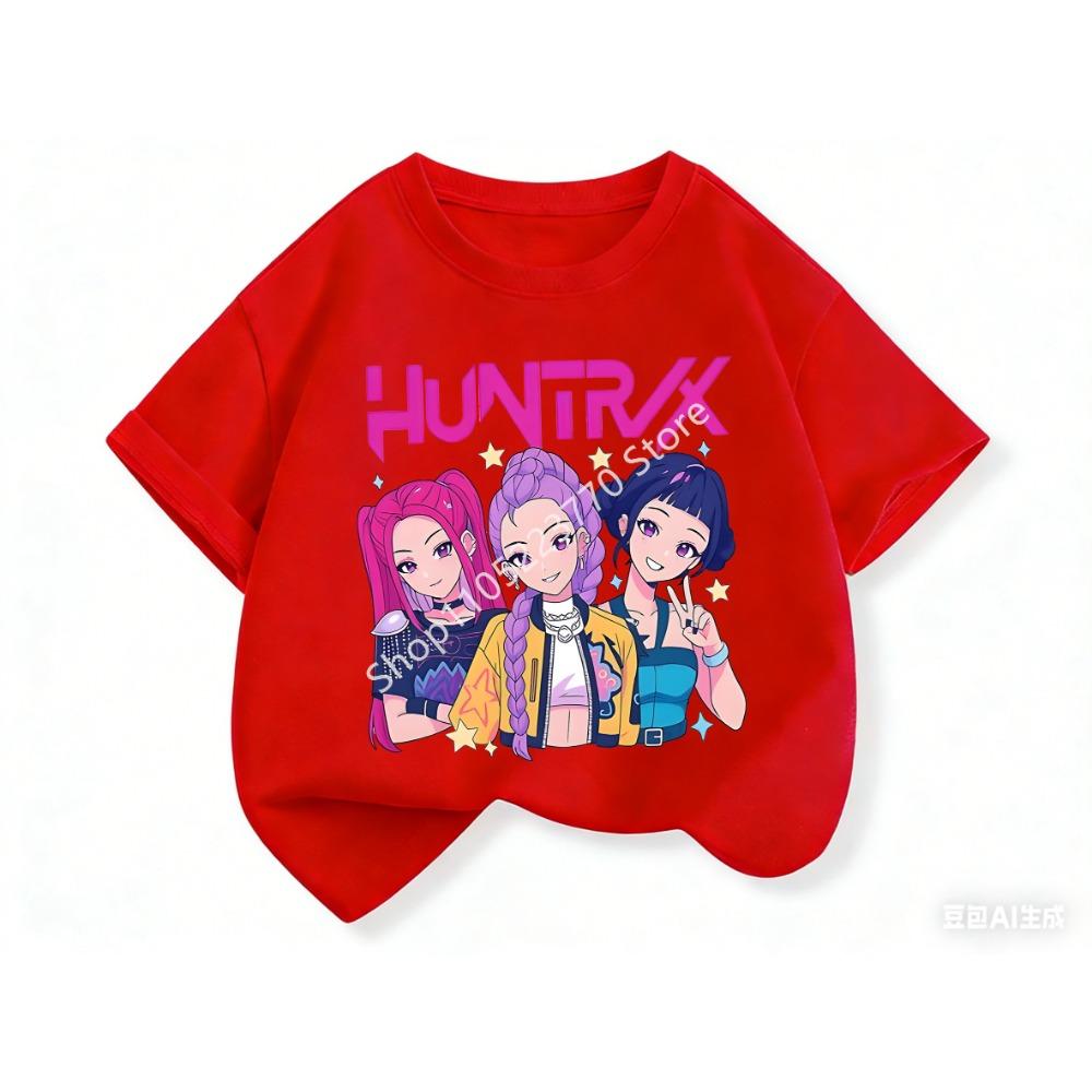 2026 Fun Huntrix Kpop Охотники на демонов Футболка для мальчиков девочек фанатов подарок летняя с круглым вырезом с коротким рукавом модная детская футболка