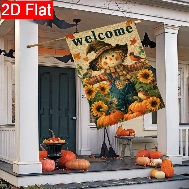 2D Flat - 2D Flat Thanksgiving Pumpkin Flower Garden Flag X 3 (3) Outdoor Garden Flag Double-Sided Home Decoration Courtyard Decoration Outdoor Decor