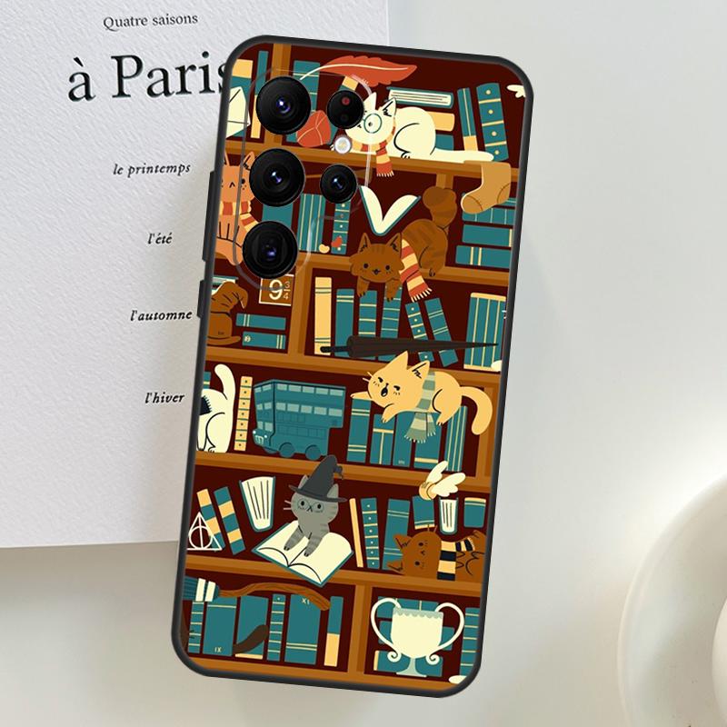 Library Magic cats Kitten Case For Samsung Galaxy S26 Ultra S24 S23 S22 S21 S25 Ultra S10 S20 Plus S25 FE Phone Cover