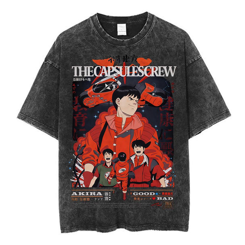 Anime Akira Vintage Washed T Shirts 90s Manga Shotaro Kaneda Graphic Tshirt Men Women Clothing Cotton Casual Oversized Tshirts