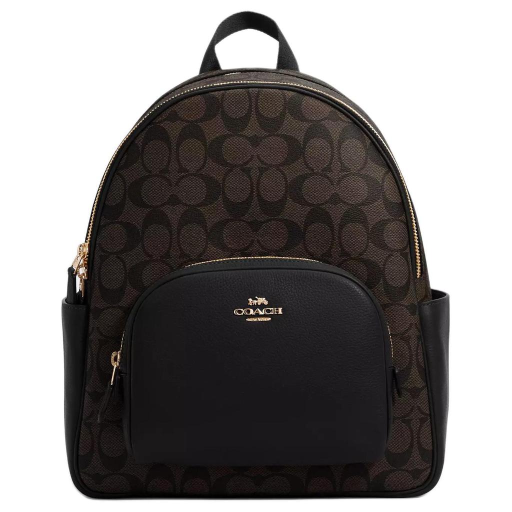 COACH Court Canvas Leather Backpack Large Women's Black / Brown (Unisex) Backpacks 5671 IMAA8