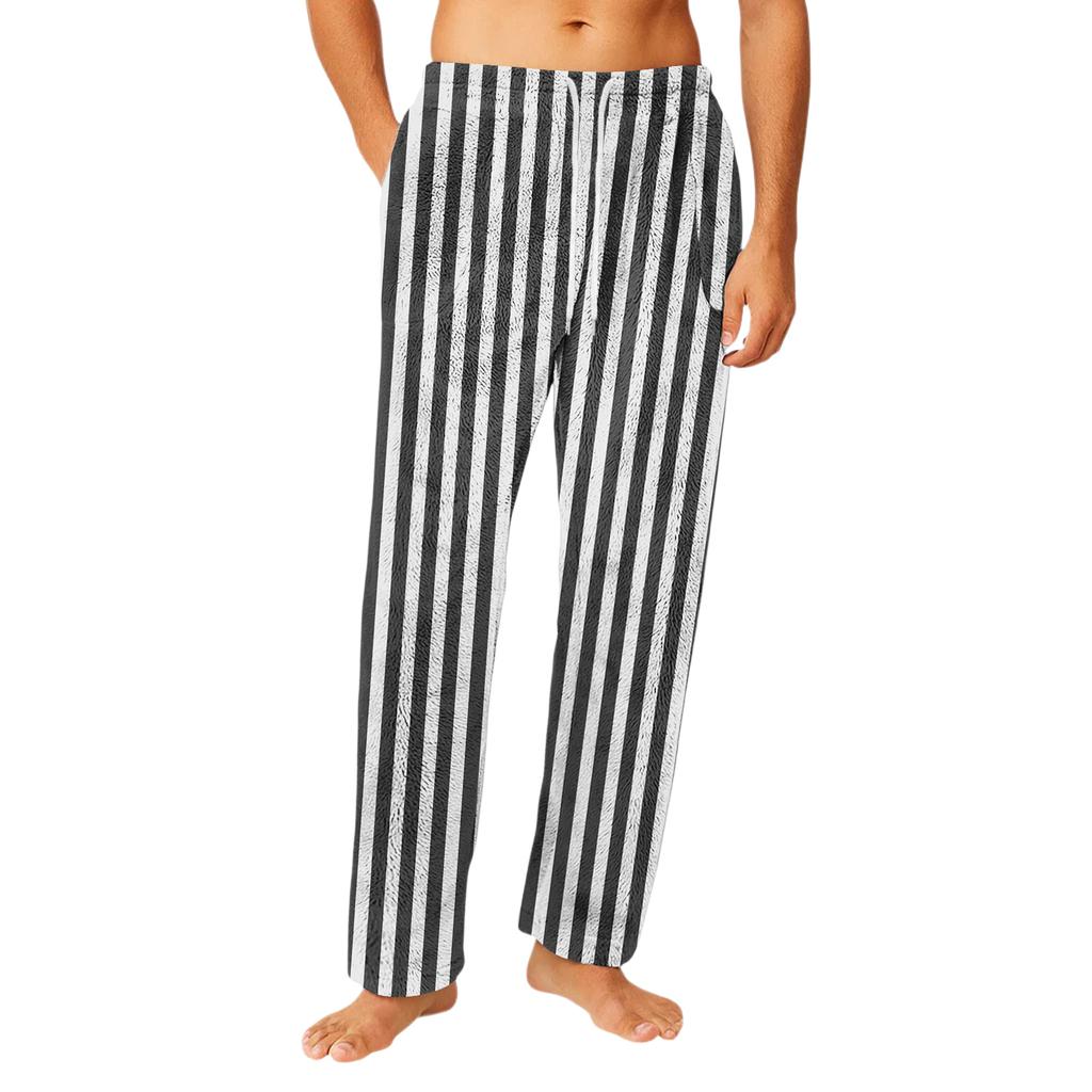 Men's Drawstring Pocket Flannel Pants Homewear Sleep Pants