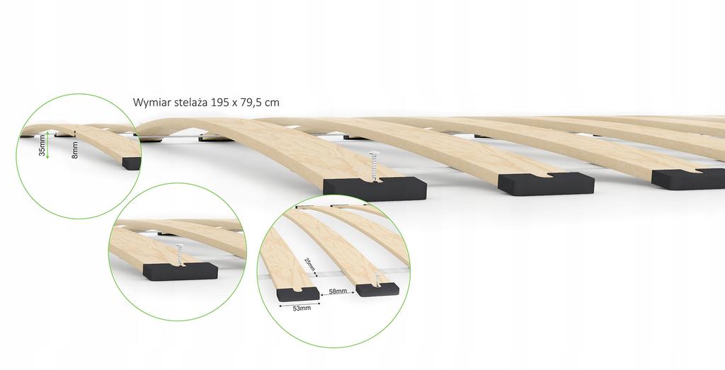 Stelaż łóżka 80x200 sprężynujący 18 listew brzozowych 200kg pod materac