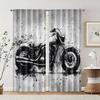 2 шт., Оконная штора 2D-печать Современная раскрашенная черно-белая кирпичная стена мотоцикл граффити Полиэстер Легкая установка (без стержня)
