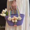Straw Bag Women's Fashion Go Out Weaving Portable Basket Cute Rainbow Cotton Rope Birthday Party Gift Flower Basket