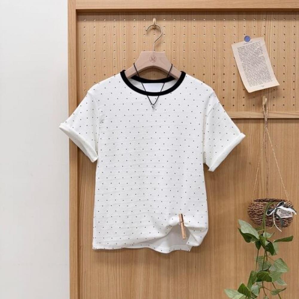 Mizqz DoT Spandex Crop ShorT Sleeve T shirT 5color
