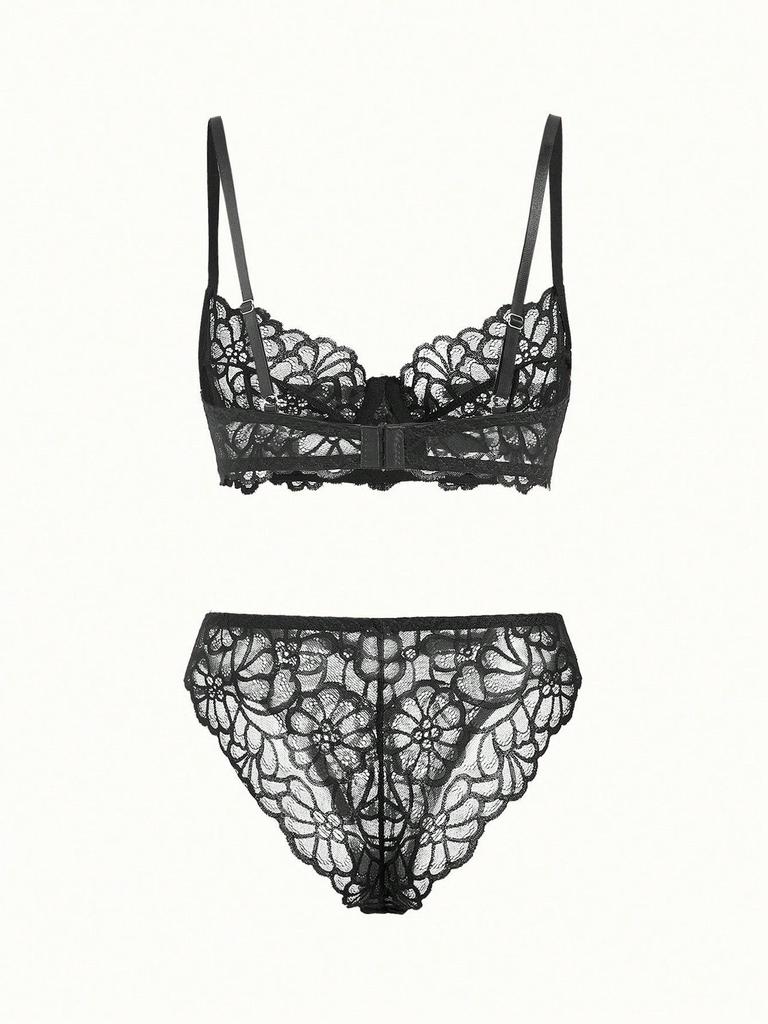 European and American Sexy Lace Floral Bra Set - Sheer Lingerie for Appeal and Interest