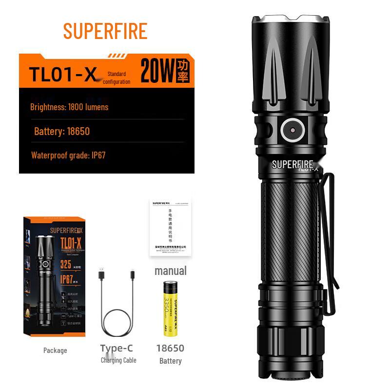 SupFire TL01-X High-Power Rechargeable Tactical Flashlight