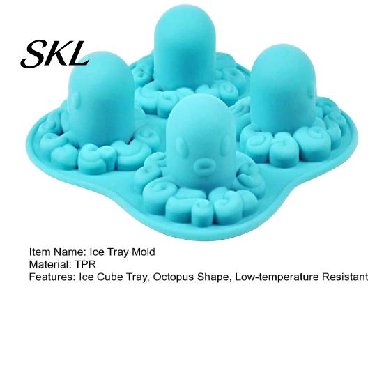 Unique Shaped Ice Cubes Octopus Cube Tray Mold, 4 Grid Maker, Food Grade Flexible TPR Soft Easy Release for Jelly Chocolate Drinks And Cocktails Small