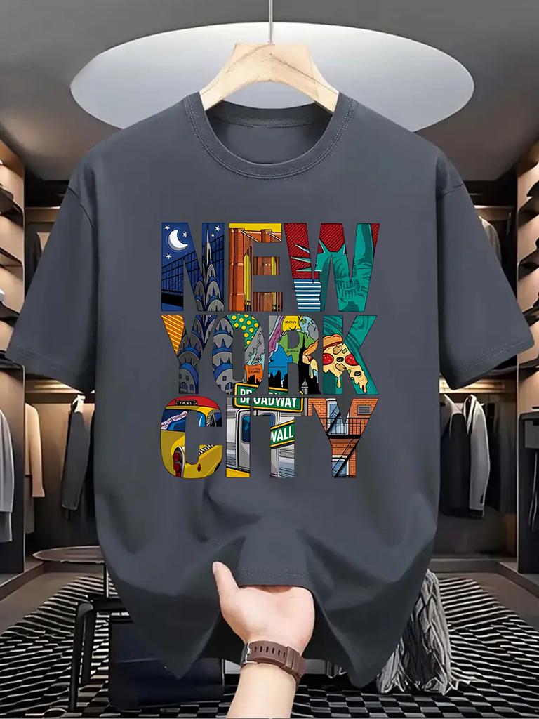 Мужская повседневная футболка с круглым вырезом и принтом «Нью-Йорк», трикотажная ткань, слегка эластичная, классический крой, летний топ с коротким рукавом