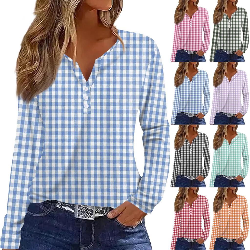 Women's T Shirt Tee Button Long Sleeve Daily Weekend Fashion Basic V- Neck Regular Top