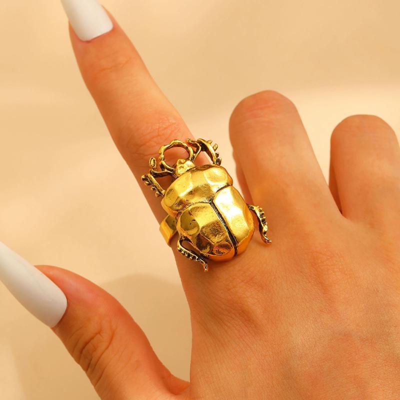 Punk Beetle Open Ring for Men Women Exquisite Cicada Insect Finger Ring Vintage Exaggerated Hiphop Casual Versatile Jewelry Gift