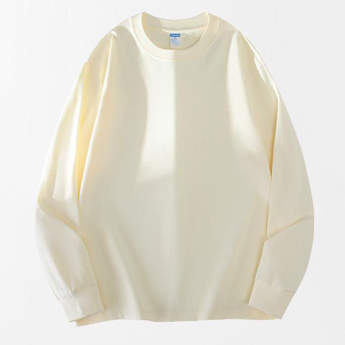 260G heavy versatile pure cotton round neck long-sleeved sweater women's basic solid color bottoming shirt loose shoulder long-sleeved clothes