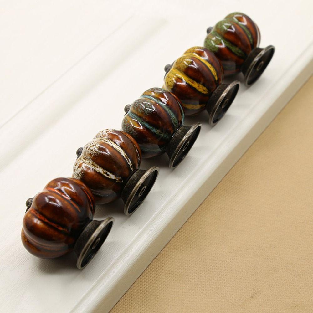 European Style Ceramic Pumpkin Handle Leopard Pattern Door Pull Handles Cabinet Knob  Wardrobe