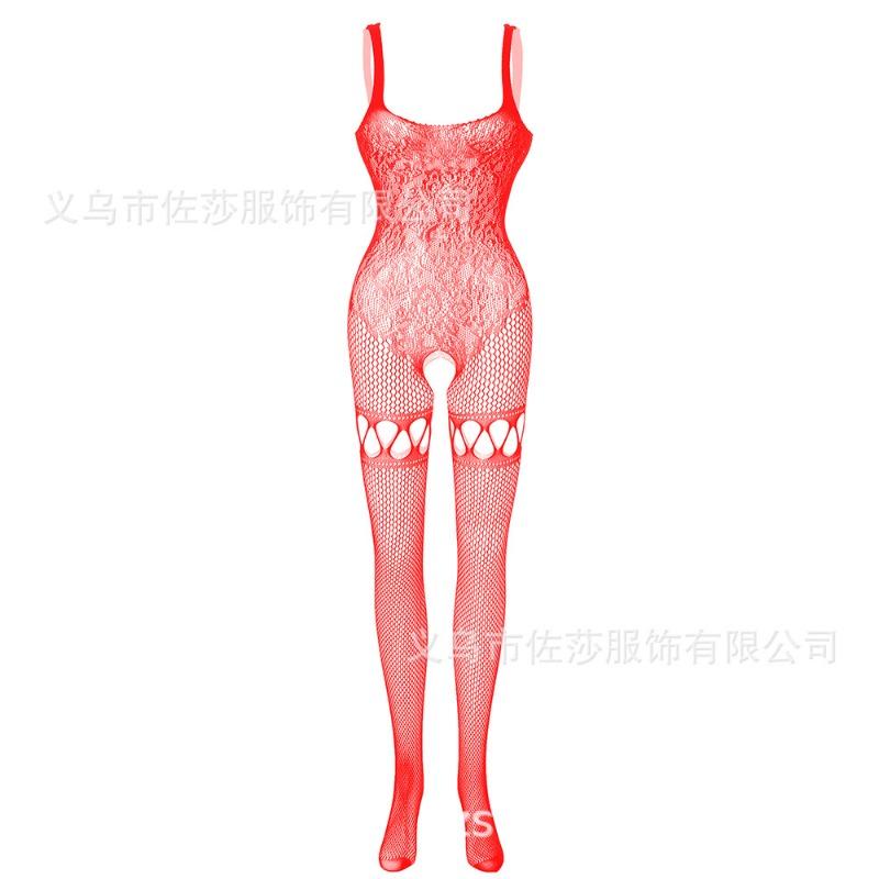 Sexy Underwear Sexy See-through Socks One-piece Stockings Women's Open Crotch Suspenders Hollow Fishing Nets Temptation One-piece Mesh