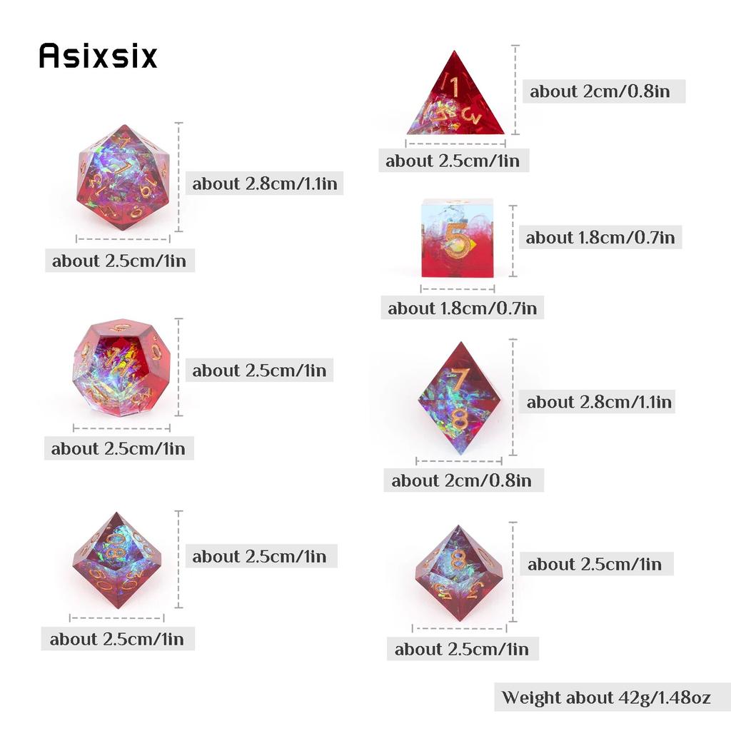 7 Pcs Red Resin Golden Number Sharp Edge Dice Polyhedral Dice Suitable for Role-Playing RPG Board Game