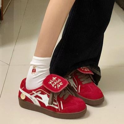 Весна-лето 2025 новая свиная кожа немецкие тренировочные туфли ретро платформа повседневная спортивная обувь плоская подошва низкий верх ретро кеды студенческие