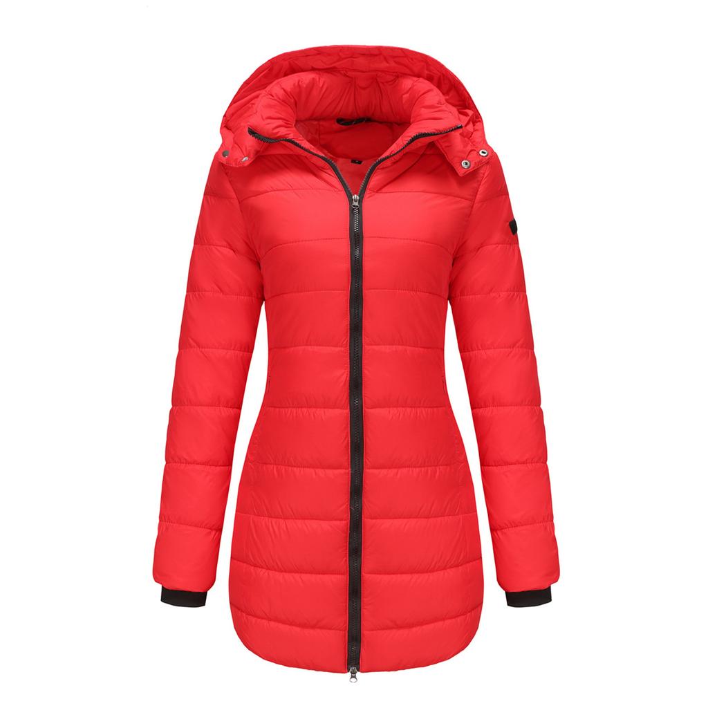 Women's Solid Colour Removable Hood Long Sleeve Autumn And Winter Warm Jacket Cotton Coat