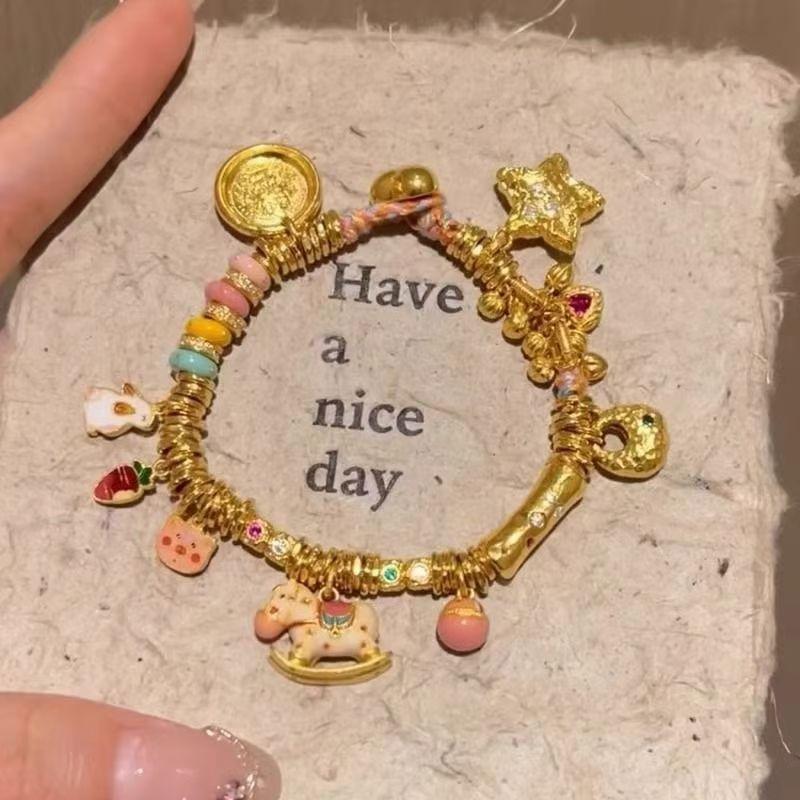 Delicate Cute Summer Day Star Heart Pendant Bead Chain Cute Horse Bracelet Necklace For Y2K Girl Gift Jewelry Accessory
