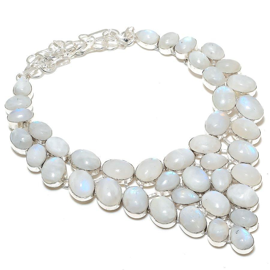 Rainbow Moonstone Gemstone 925 Sterling Silver Jewelry Necklace 18"