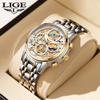 2022 LIGE Original Men's Watch Top Brand Full Steel Quartz Men's Watch Fashion Hollow Waterproof Chronograph Wristwatch