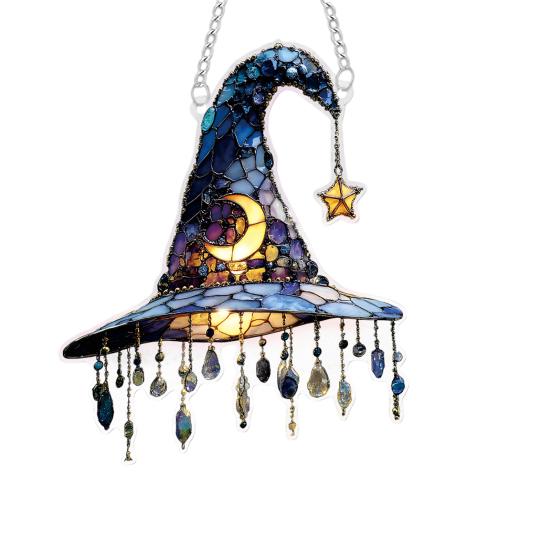 Witch Hat Hanging Ornament Sunlight Reflection 2D Acrylic Pendant Simulated Appearance Halloween Decoration