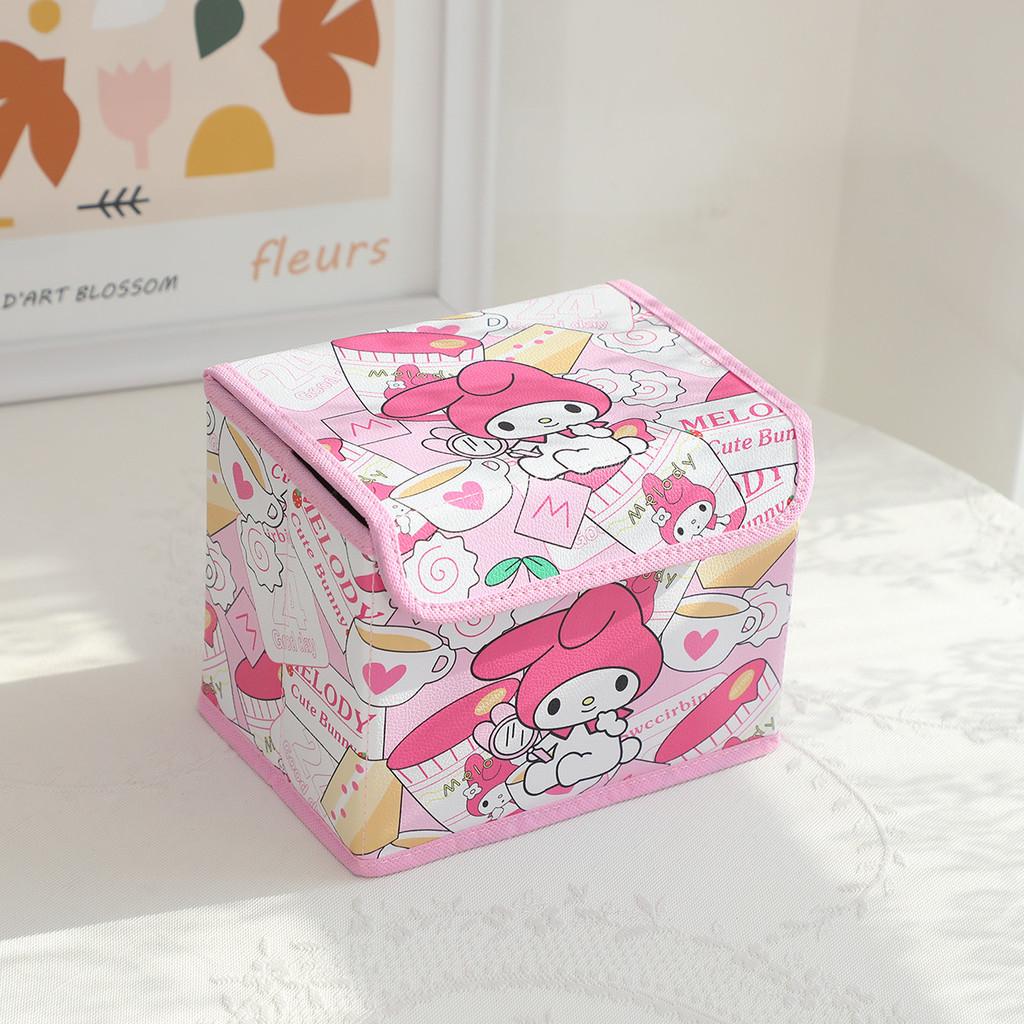 Hello Kitty Kuromi Cinnamoroll Melody Grid Pattern Foldable Flip Storage Box For Bedroom And Study