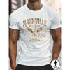 Мужская футболка Nashville Music City с гитарным принтом, европейский размер - Черная с золотой надписью, Повседневная летняя футболка с коротким рукавом и круглым вырезом