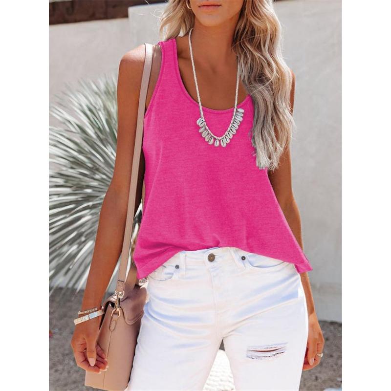 YYFS Women's Fashion Casual Summer Spring Solid Color Print Sleeveless U-Neck Blouses & Shirts