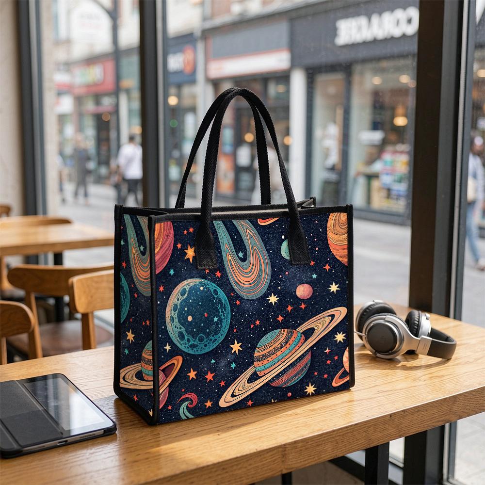 Vintage Space Planet Star Pattern Women Daily Tote Bag Casual Shopping Shoulder Handbag