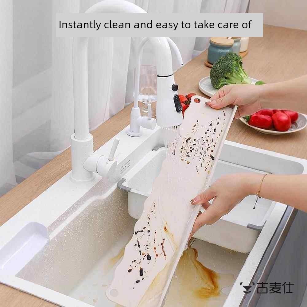 Integrated Water Barrier with Suction Cup for Kitchen Countertop Splash Protection, Extended Sink Water Barrier Strip for Bathroom Vanity