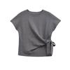 Kaslead New Arrival Women's Fashion Style Multi-Color Bow Tie Soft round Neck Short Sleeve Hoodie 0858673