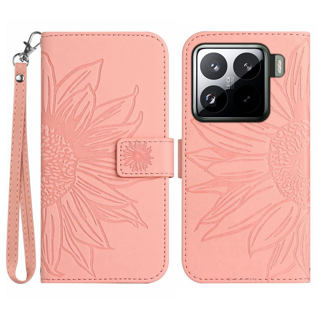 For Xiaomi 15 Pro Case Sunflower Imprint Leather Wallet Phone Cover with Wrist Strap