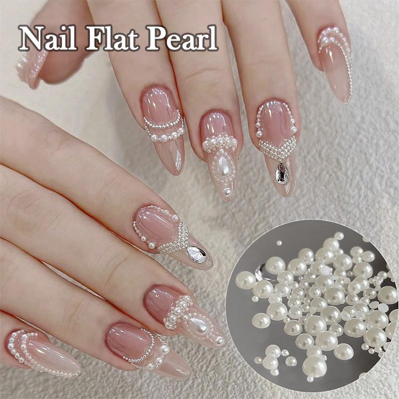 1 Bag Half Round Pearl Nail Charms White Pearls 3D Caviar Beads Manicure Supplies Flatback Pearl Decoration