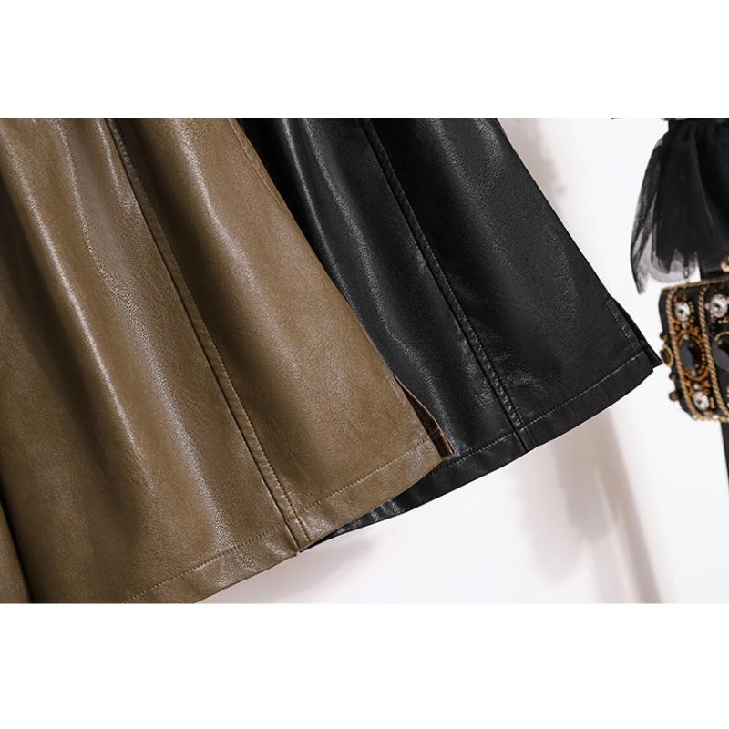 DIMANAF 2024 Большие размеры, осенне-зимние шорты, женские новые трапециевидные черные повседневные свободные широкие брюки из искусственной кожи, короткие брюки