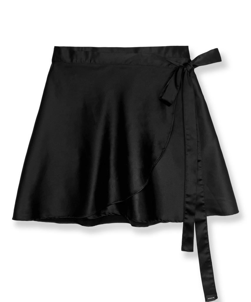 Black Crush Satin Mini Wrap Skirt