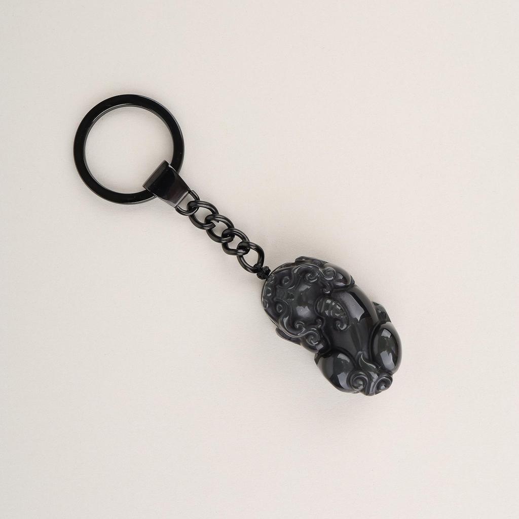 COAI Obsidian Pixiu Power Stone Keychain Chain for Money and Good and More (Hikyu) Wealth, Luck,