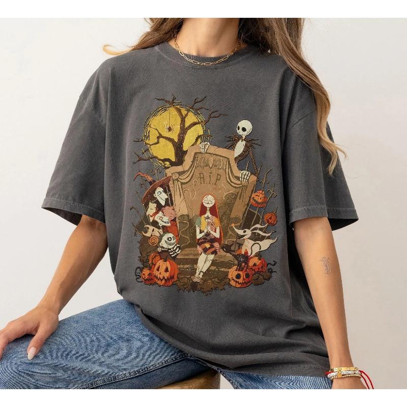 Retro Christmas Nightmare Character Group Tshirt Four Seasons Unisex Pure Cotton Casual Fashion Tshirt