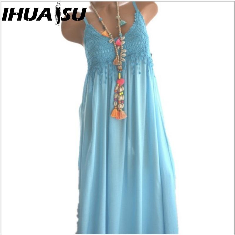 IHUASU Женская мода лето весна сплошной цвет печати без рукавов подтяжки с высокой талией повседневные платья