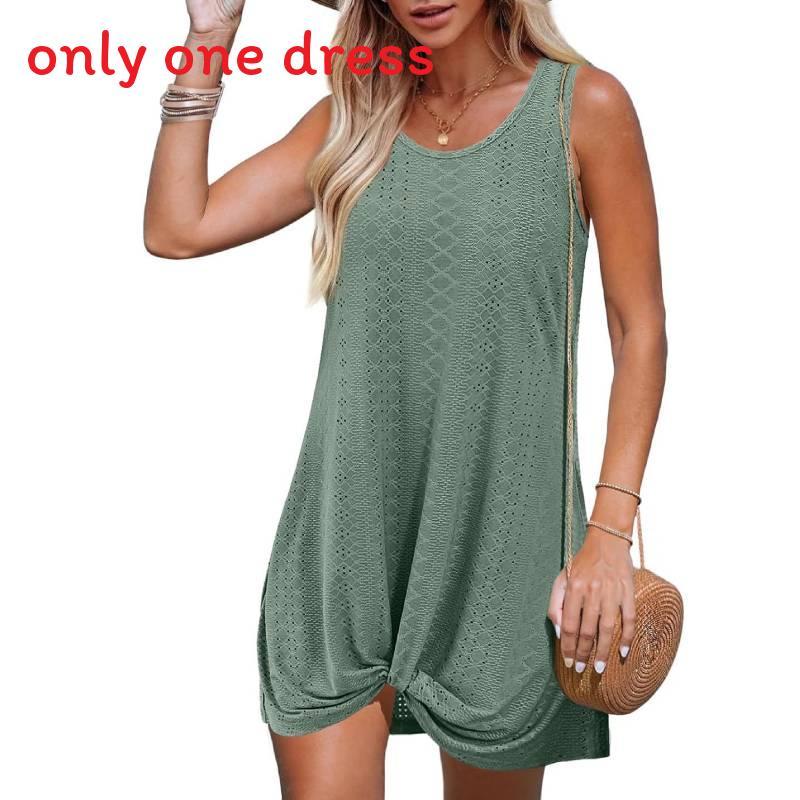 Polyester Splicing Aline Mini Dress With Twist Knot For Summer Beach Vacation Wear