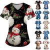 Women's Fashion V-Neck Short Sleeve With Pocket Christmas Print T-Shirt Top
