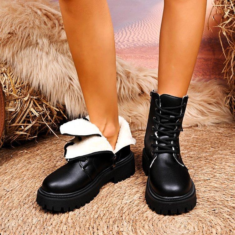 Женские зимние теплые меховые ботинки большого размера на толстой подошве, утепленные подкладкой ботильоны, нескользящие ботинки для хайкинга и спорта, ботинки Мартин