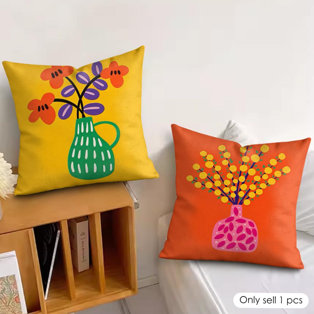 Cartoon Vase Cushion Cover Soft Plush Fabric DoubleSided Printed Cushion Covers for All Seasons Modern HomeDecor Gift