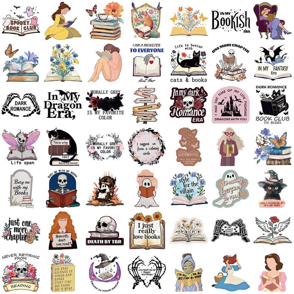 50 Cartoon Readings Bookish Doodle Stickers Decorate Guitar Notebook Suitcase DIY Waterproof