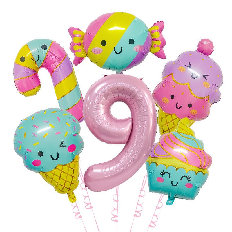 New Cute Candy Ice Cream Balloon Set Children'S Birthday Decoration Scene Arrangement Aluminum Mold Balloon Supplies