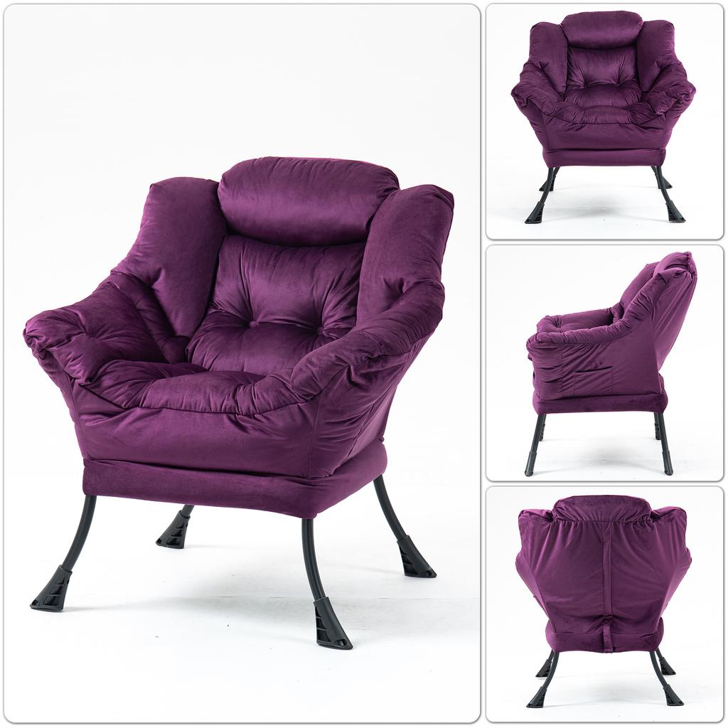 Lazy Chair, Relaxing Chair with Metal Frame and a Side Pocket, Simple Style Comfy Chairs for Bedrooms Living Room Balcony
