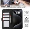 For iPhone 16 Pro Case RFID Blocking Leather Wallet Flip Phone Cover - Black