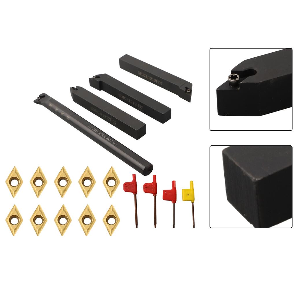 10pcs Carbide Rts + 4pcs Lathe Tool Holder + 4pcs Lathe Key Machine Tool Set